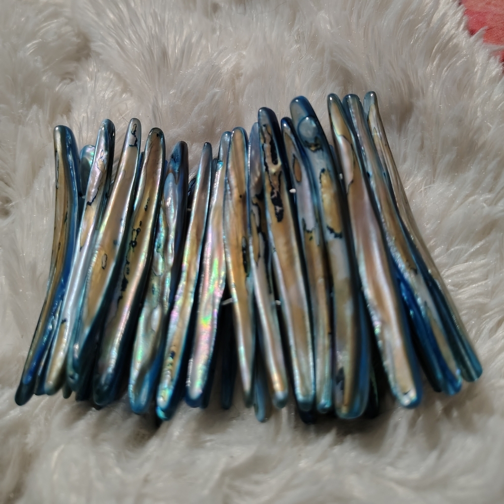 Vintage 90s  Shell Blue_Silver Bracelet/ Stretch/ See Pics SZ